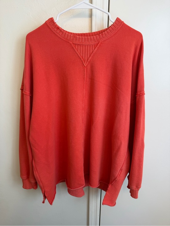 aerie Sweaters - aerie Oversized Distressed Pullover Crewneck Sweatshirt Red Size Small